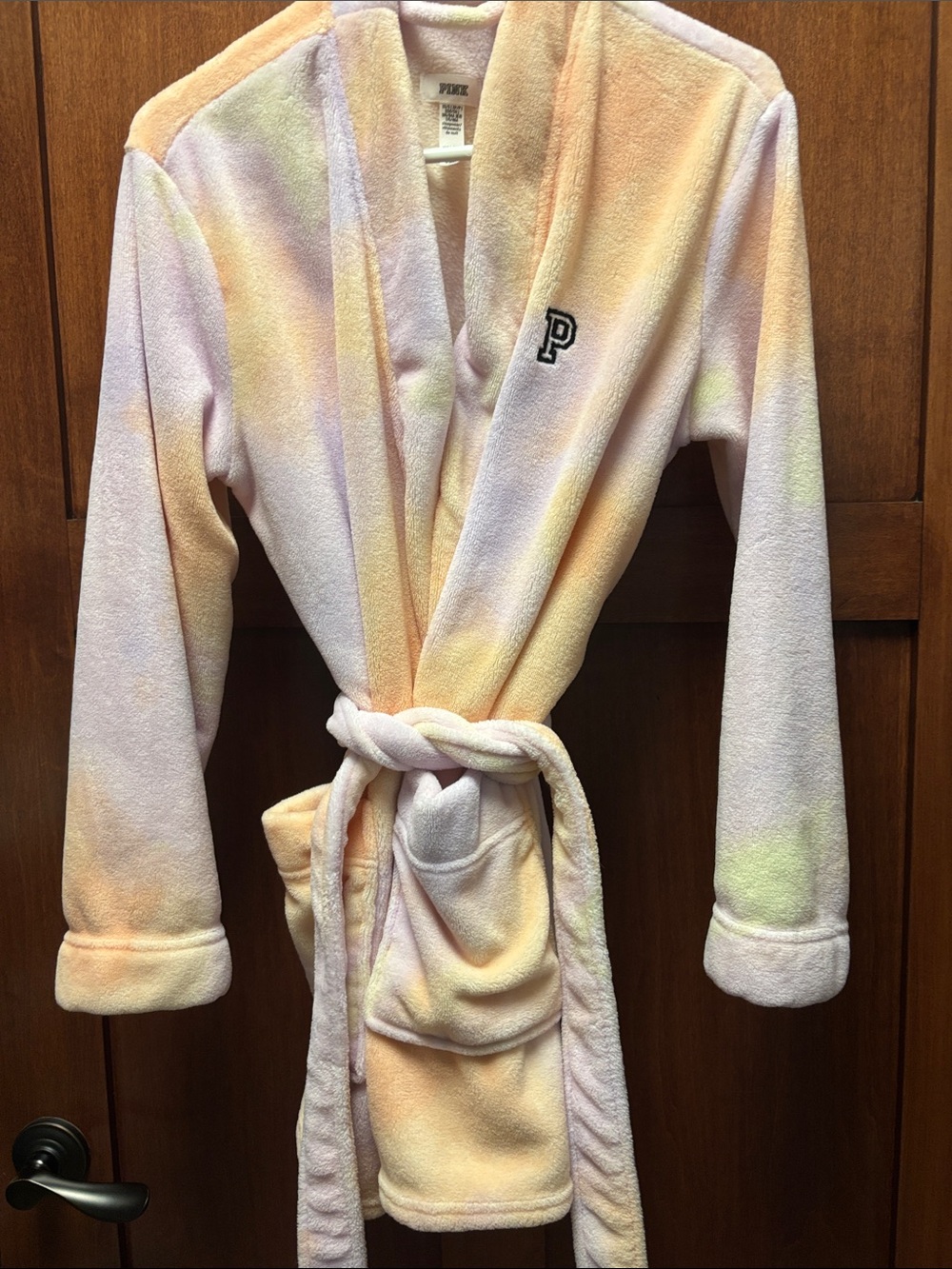 PINK Victoria's Secret Pastel Tie-Dye Fleece Robe in Peach, Lilac & Mint